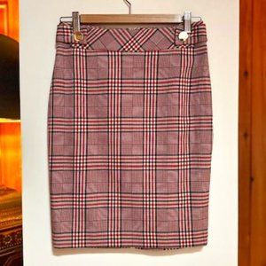 NWT - EXPRESS Red, Navy and White Plaid Pencil Skirt - 2